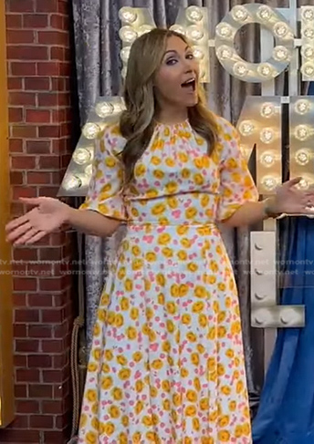 Lori's white and yellow floral midi dress on Good Morning America