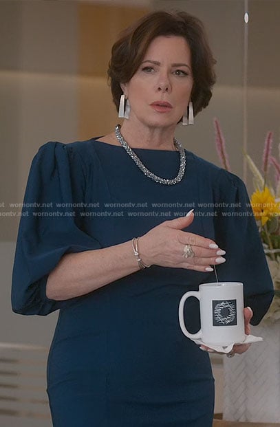 Margaret's teal balloon sleeve dress on So Help Me Todd