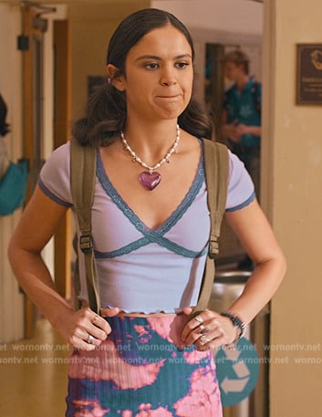 Margo's lavender lace trim top on Never Have I Ever