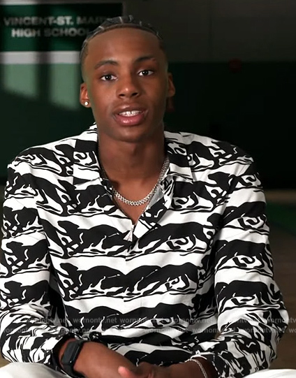 Marquis Cook's panther print shirt on Access Hollywood