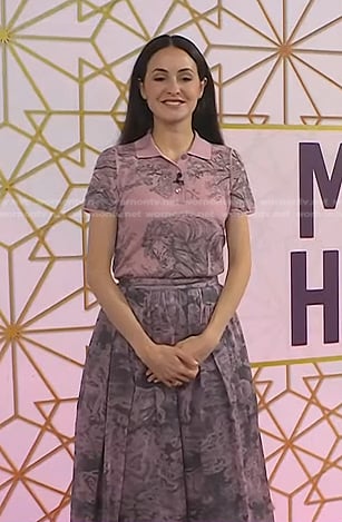 Melanie Hamrick's pink print polo top and skirt on Today