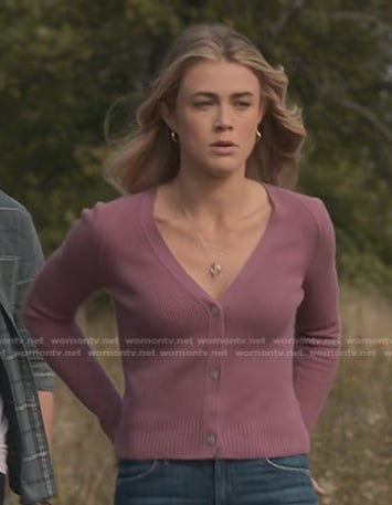 Michaela's pink ribbed cardigan on Manifest