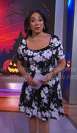 Michelle Miller's black and white floral dress on CBS Mornings
