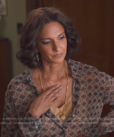 Nalini's printed blouse on Never Have I Ever