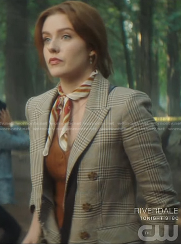 Nancy's beige plaid double breasted blazer on Nancy Drew