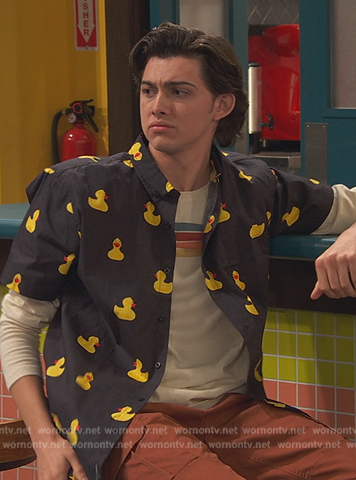 Neil's black ducky print shirt on Ravens Home