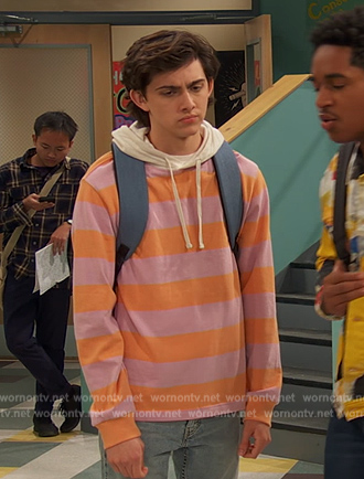 Neil's orange and pink striped hoodie on Ravens Home