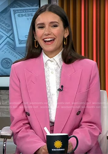 Nina Dobrev's pink suit on CBS Mornings