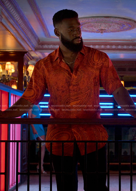 Ola's orange paisley shirt on Run the World