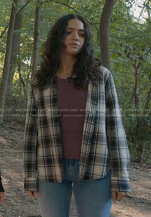 Olive's white and black plaid shirt on Manifest