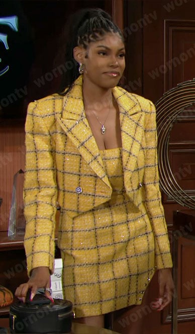 Paris's yellow checked dress and jacket set on The Bold and the Beautiful