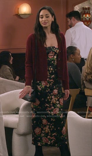 Parker's long floral dress and red cardigan on How I Met Your Father