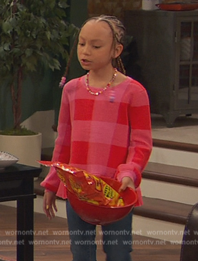 Alice's pink check peplum sweater on Ravens Home