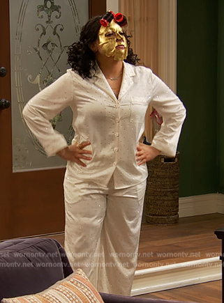 Raven's white crystal embellished pajamas on Ravens Home