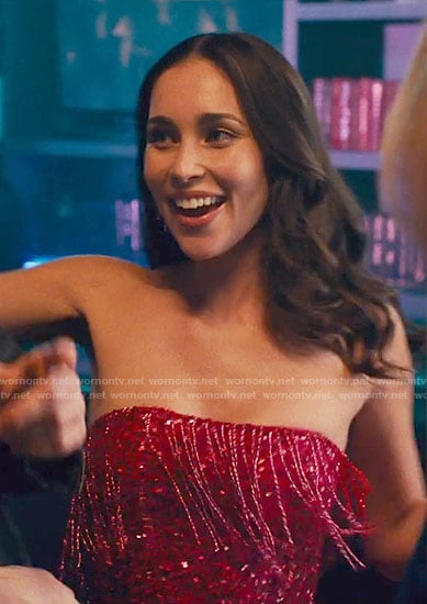 Ruby's pink fringed sequin mini dress on Based on a True Story