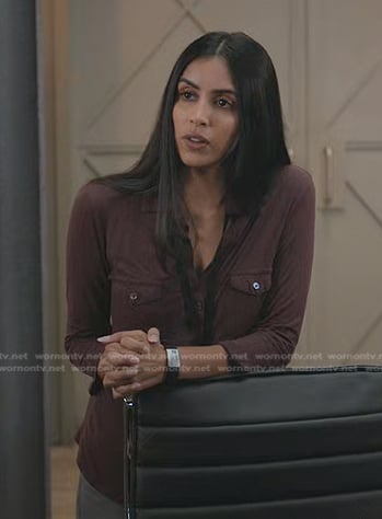 Saanvi's burgundy button down shirt on Manifest