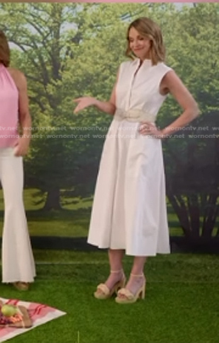 Savannah’s white sleeveless shirtdress and sandals on Today