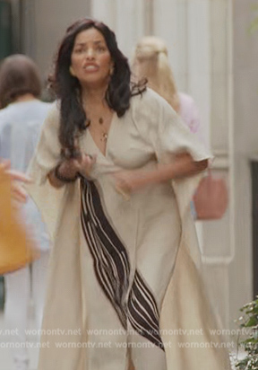 Seema's white paint brush print drape dress on And Just Like That