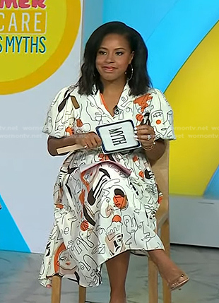 Sheinelle's white face print shritdress on Today