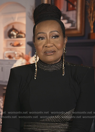 Sharon Richards' black confessional dress on The Real Housewives of Atlanta