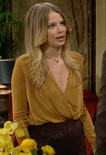 Summer's yellow cross front top on The Young and the Restless