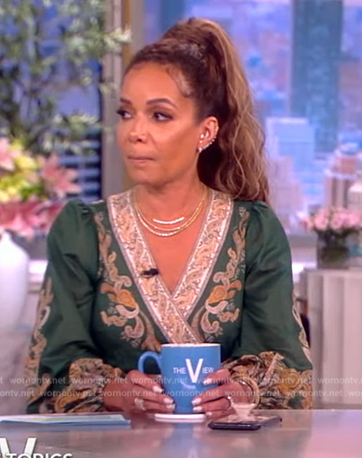 Sunny's green paisley print wrap dress on The View