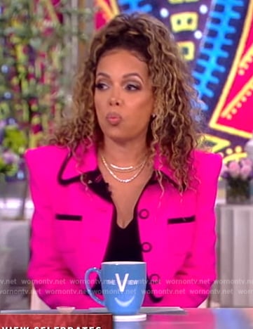 Sunny's pink contrasting cropped blazer on The View