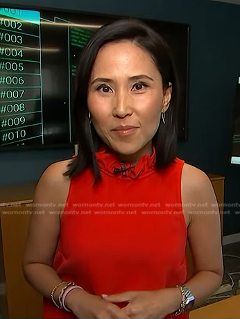 Vicky's red ruffle neck sleeveless top on Today