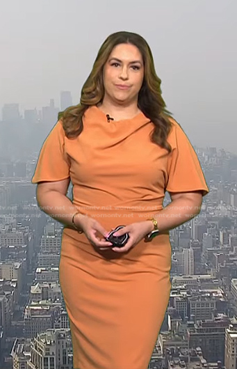 Violeta Yas's orange cowl neck dress on Today