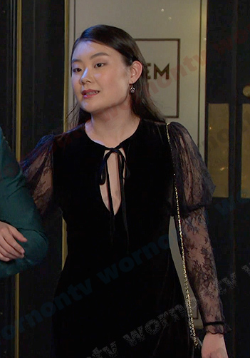 Wendy's black lace-sleeve velvet dress on Days of our Lives