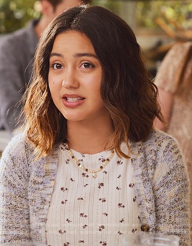 White floral pointelle top on Never Have I Ever