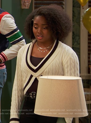 Zeena's white cable knit cropped sweater on Ravens Home