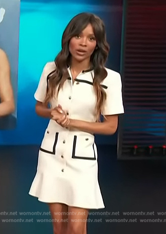 Zuri's white contrast button down dress on Access Hollywood