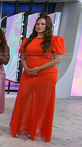 Ashley Graham's red chiffon maxi dress on Today