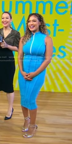 Milly Almodovar's blue ribbed half zip dress on Good Morning America
