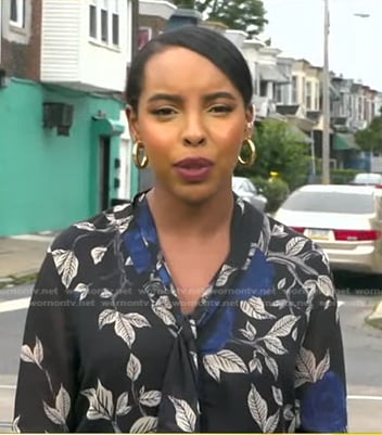 Mona Kosar Abdi's black floral print blouse on Good Morning America