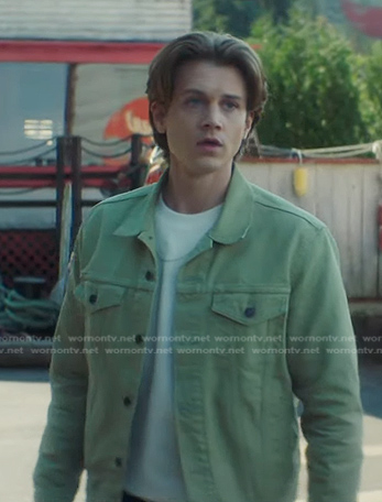 Ace's mint green denim jacket on Nancy Drew
