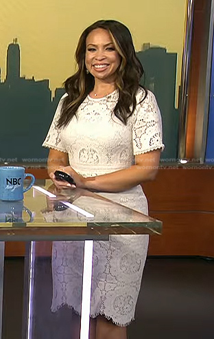 Adelle's white scalloped lace dress on Today