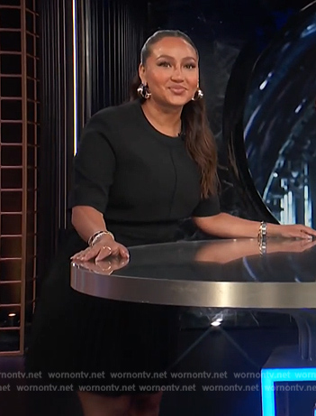 Adrienne's black pleated dress on E! News