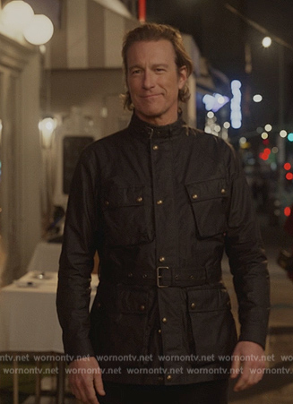 Aidan's black leather utility jacket on And Just Like That