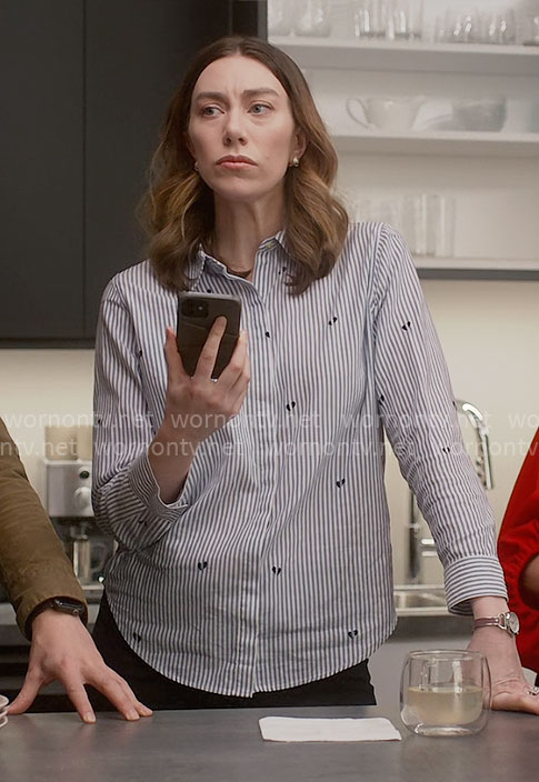 Allison's striped broken heart shirt on So Help Me Todd