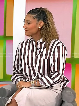 Ally Love's brown striped shirt and skirt on Today