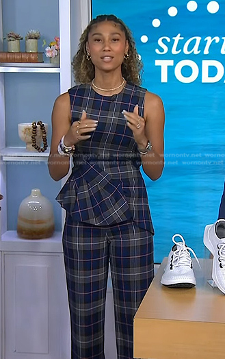 Ally Love's blue plaid peplum top and pants on Today