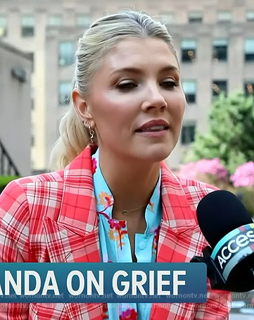 Amanda's red plaid blazer and floral print blouse on Access Hollywood