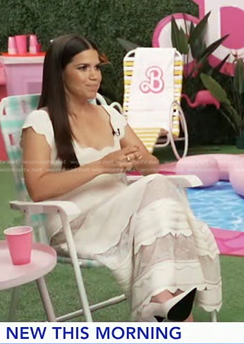 America Ferrera's white scalloped top and skirt on Good Morning America