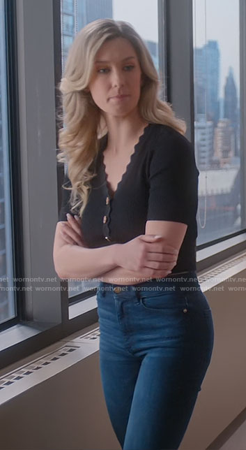 Amy's black scalloped cardigan on So Help Me Todd