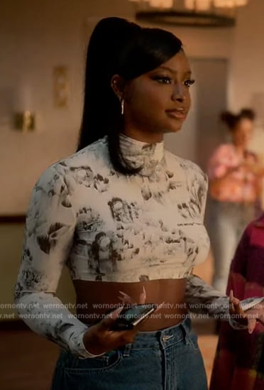 Annika's floral crop top on Grown-ish