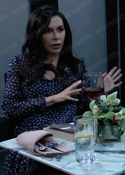 Anna's blue dotted long sleeve dress on General Hospital