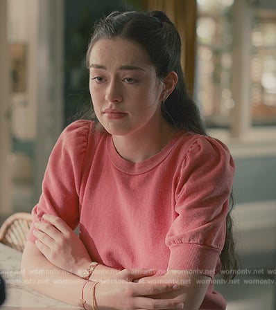 Annie's pink short puff sleeve sweater on Sweet Magnolias