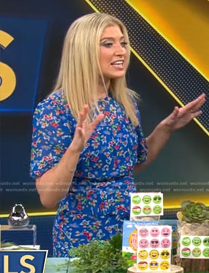 Ashley Bellman's blue floral midi dress on CBS Saturday Morning